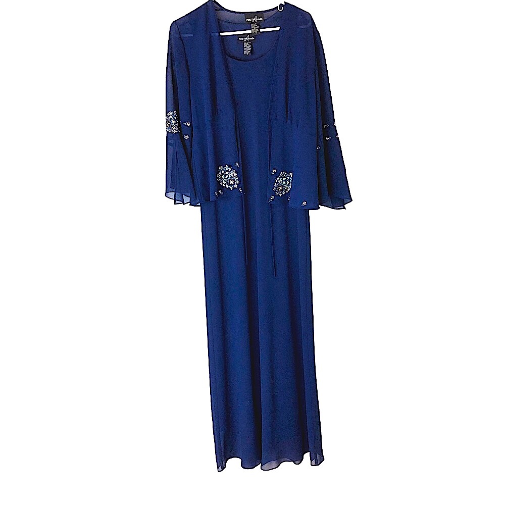 Positive Attitude long 2 piece dress Navy Size 12 very dressy 100% polyester